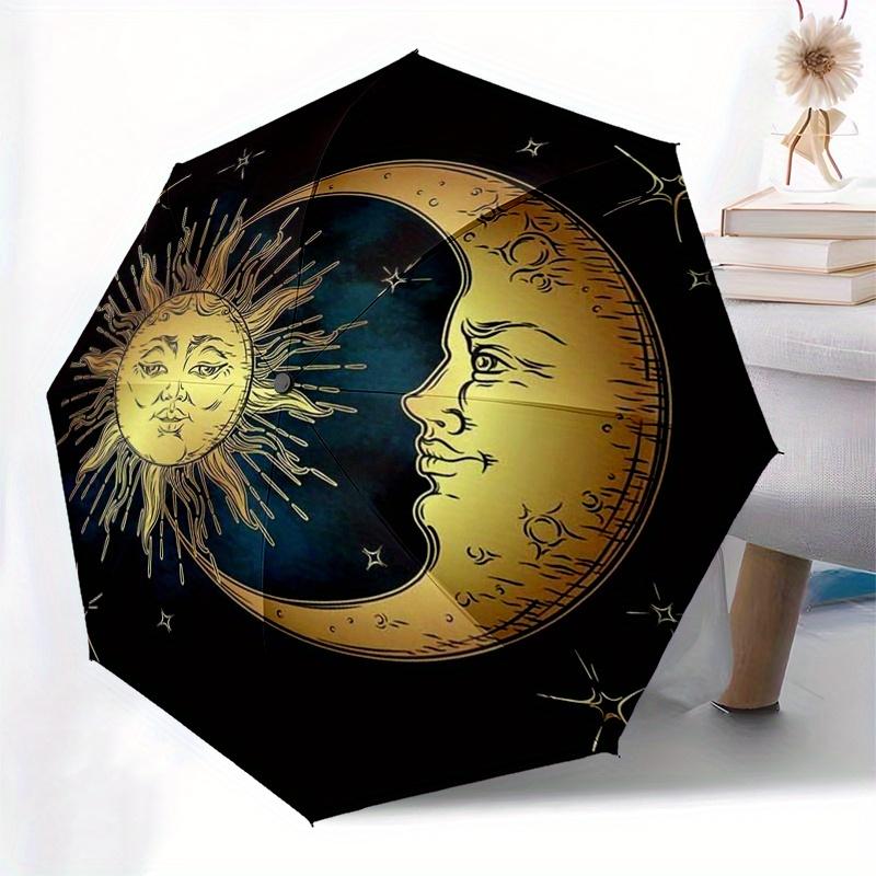 Golden Sun and Moon with Stars Circular Wall Clock Decorative Art for Home Office Bedroom Living Room Kitchen Cafe Bar Restaurant Hotel Decoration Gif