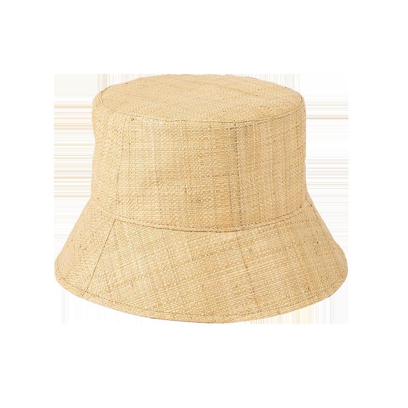 European and American spring and summer new fashion simple raffia fabric flat top bucket hat outdoor travel sunscreen sunshade straw hat