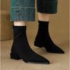 Comemore Stretch Skinny Boots for Women Autumn Solid Suede Pointed Toe Women Shoes Thick Low Heeled Short Sock Botas