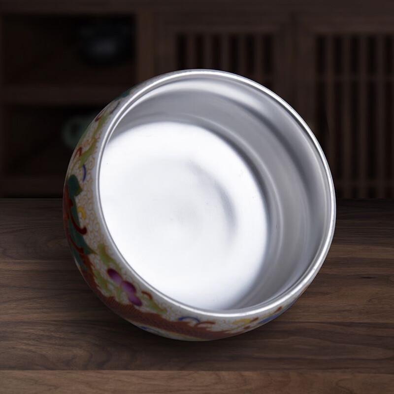 Chaxun Gilded 999 Silver Dragon & Phoenix Ceramic Teacup