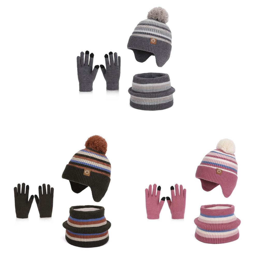 Children Knit Hat And Gloves Set With Fleece Lining For Winter Outdoor Warmth