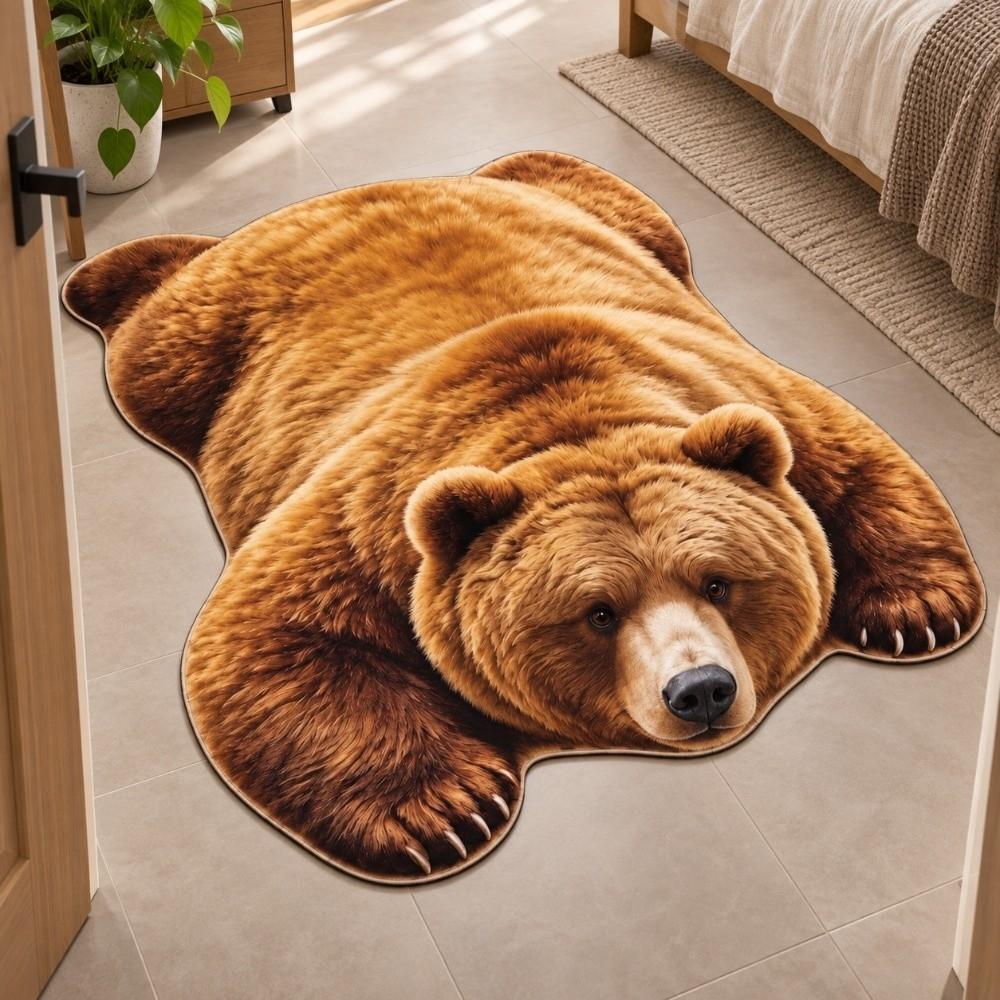 Faux Cashmere Animal Shaped Floor Mat Lifelike Bear Pattern Carpet Bear Shape Area Rug Livingroom