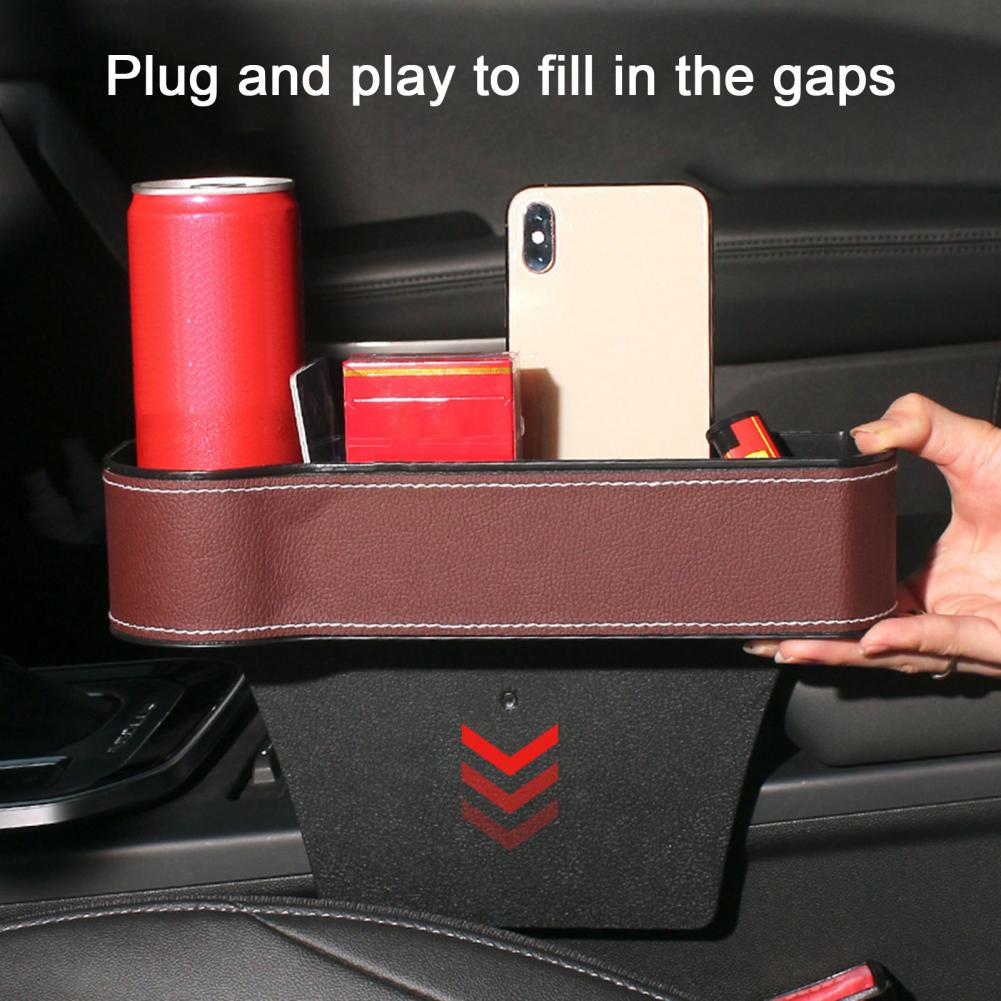 Leather Car Seat Gap Organizer Multifunction Console Crevice Filler Side Storage Box with Cup Holder Car Interior Storage Pocket