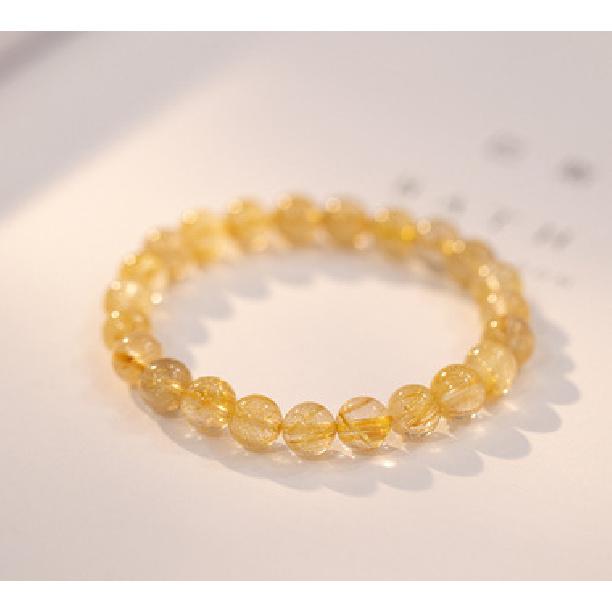 Citrine Natural Golden Rutilated Quartz Beaded Bracelet for Women, Alloy Jewelry