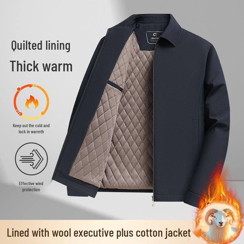 Men s Wool Blend Padded Business Jacket - Warm Stand Collar, Middle-Aged Winter Outerwear XL