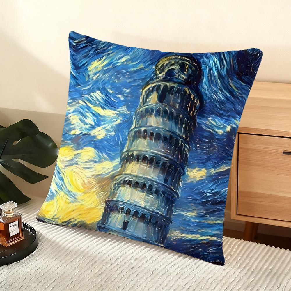 Poszewka na poduszkę Jedwabista Krótka Pluszowa Domowa Poszewka na Poduszkę Sofy - Niewidoczny Zamek Dekoracja Domu Dzieła Van Gogha