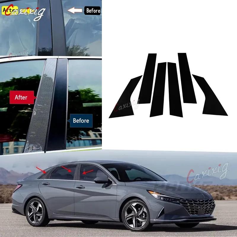 For Hyundai Elantra    6Pcs Car Window Pillar Posts Door Trims Cover Stickers Glossy Black Accessories Carbon Fiber