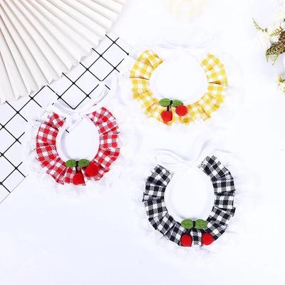 Fashion Cherry Puppy Cat Accessories Print Lace Bibs Adjustable Scarf Neckerchief for Small Dogs Plaid Collar Necklace