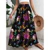 Summer Women's Skirt High Waist Elastic Waist Two-wearing Flower Print Black Vacation Party Beach Skirt