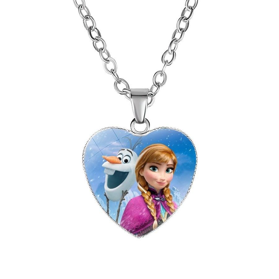Neue Cartoon Frozen Elsa Prinzessin Herz Anhänger Kinder Halskette Schneewittchen Meerjungfrau Accessoires
