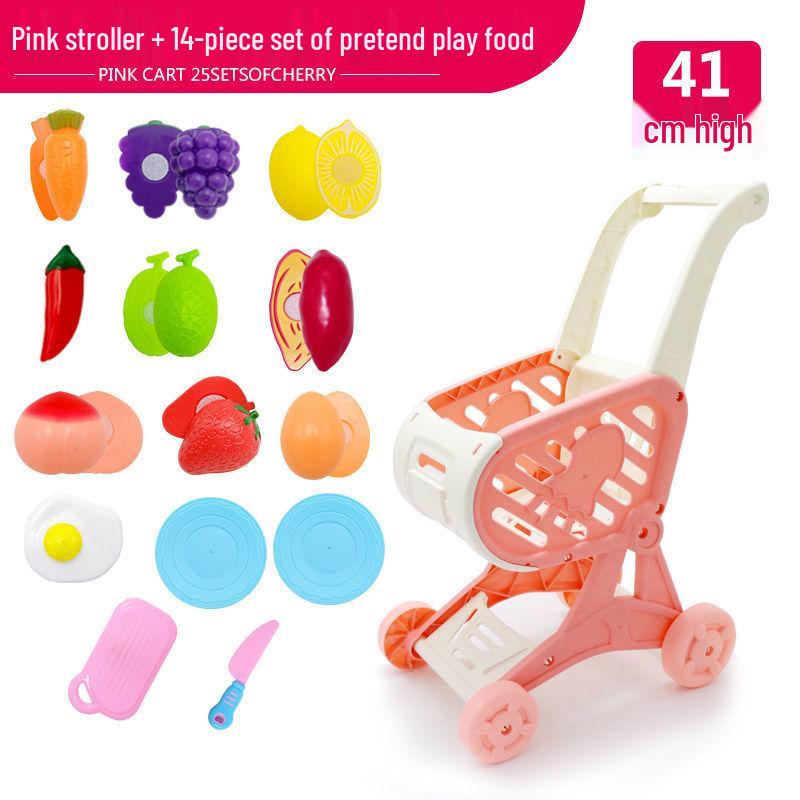Large Kids' Grocery Cart with Fruit & Vegetable Play Set for Playhouse