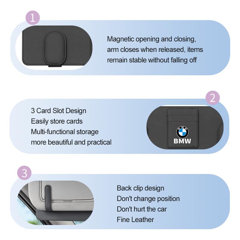For BMW Car Sun Visor Glasses Box Auto Sunglasses Clip Leather Card Case Eyeglasses Holder E87 E70 E91 E30 G20 E92 E93 E60 E46