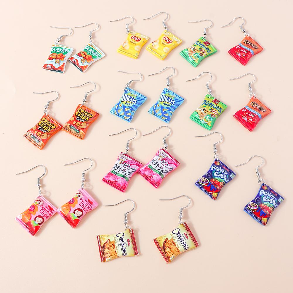 Fashion Women Girls Earrings Cute Resin Simulated Food Snacks Potato Chips Earrings Handmade Party Jewelry Gifts
