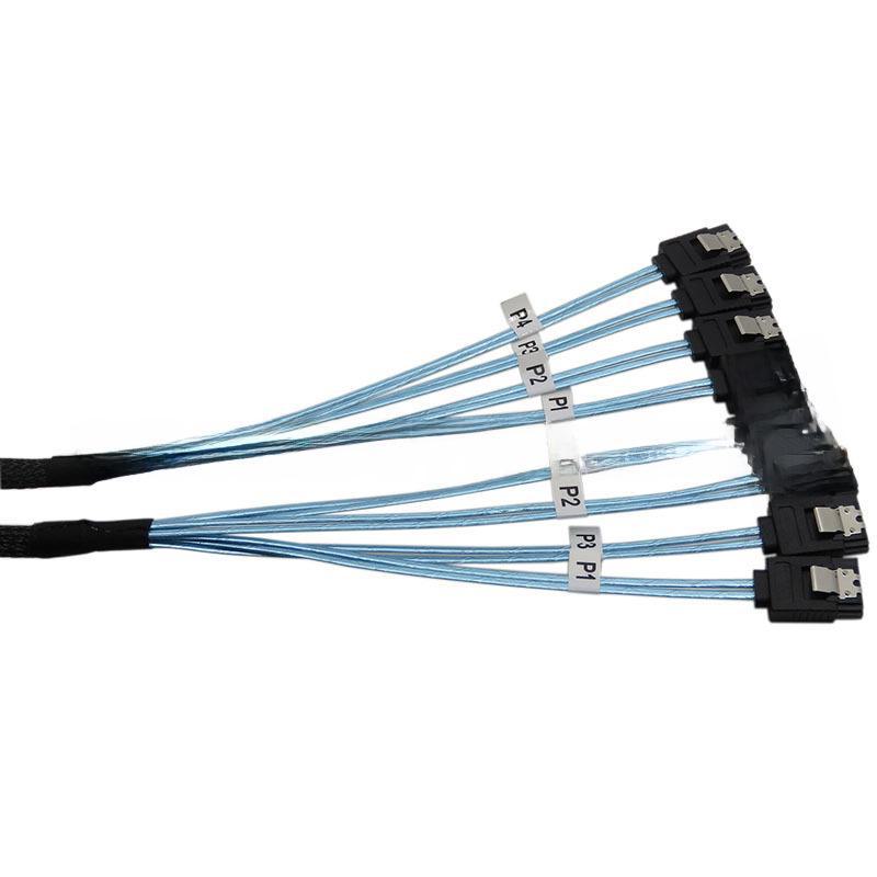 Cablu de date MiniSAS cu 6 pini la 4 SATA 3.0 cu plasă împletită pentru hard disk de computer