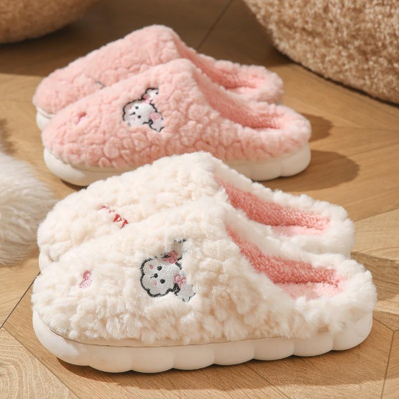 Autumn and winter cartoon cotton slippers women's indoor home warmth plush wear-resistant couple outer wear wool shoes confinement shoes men