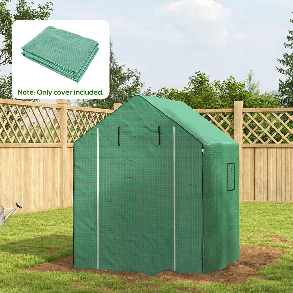 Greenhouse Cover Replacement Walk-in PE Hot House Cover with Roll-up Door and Windows, 140 x 143 x 190cm, Green