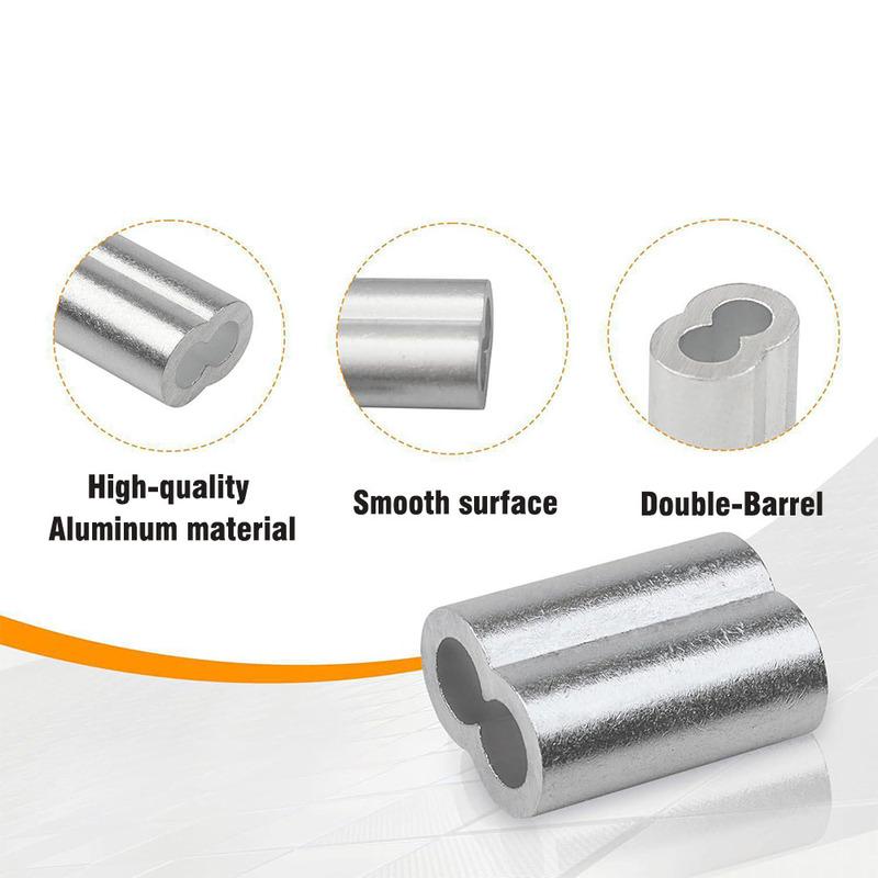 30/50PCS M1.2 M1.5 M2 M3 M4 Aluminum Crimping Loop Sleeve Double Hole Wire Rope Sleeves Steel Wire Loops Clip Fixed Accessories
