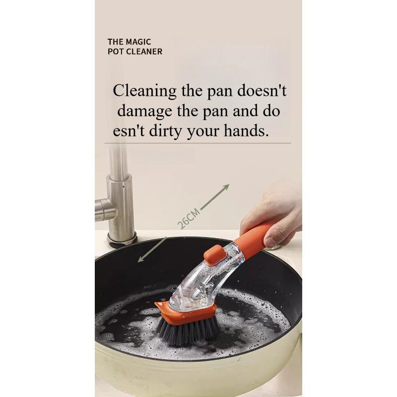 1PC Household Kitchen Pot Brush Artifact Washing Splash-proof Pot Brush Multifunctional Dormitory Kitchen Brush Press Cleaner Integrated Brush