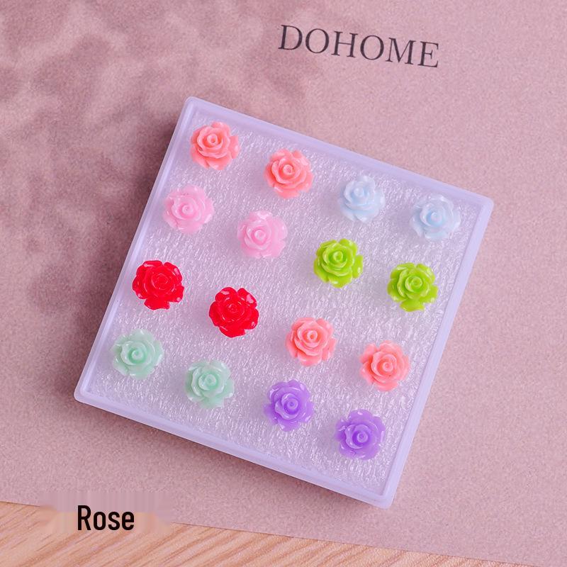 Children's Plastic Resin Rose Earrings Set