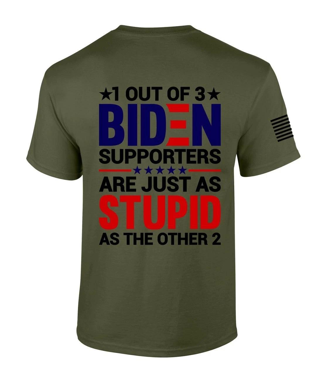Mens Patriot Pride 1 In 3 Biden Supporters Funny Short Sleeve T-Shirt-Military L