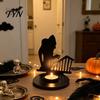Hollow Carved Candle Accessory Halloween Shadow Holder, Spooky Ghost Skull Candlestick Decoration, Handmade Artistic Stand Vintage Wooden Tea