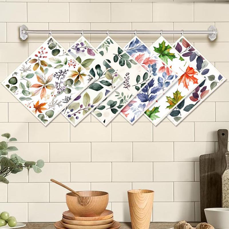 6PCS Leaves Flowers Print Swedish Dishcloths Eco-Friendly Kitchen Rags Absorbent Dish Towels Reusable Washable Cleaning Cloths