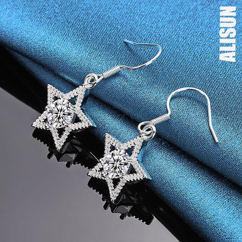 Pendientes de plata de ley 925 con circonitas AAA en forma de estrella, joyería de boda de moda.