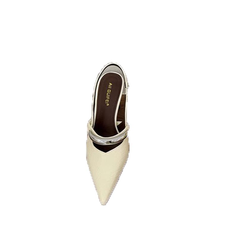 Stiletto High Heels Pointed Toe Bag Head Sandals Women's 2025 Spring and Summer New Metal Elastic Band Rear Empty Beautiful Single Shoes Women