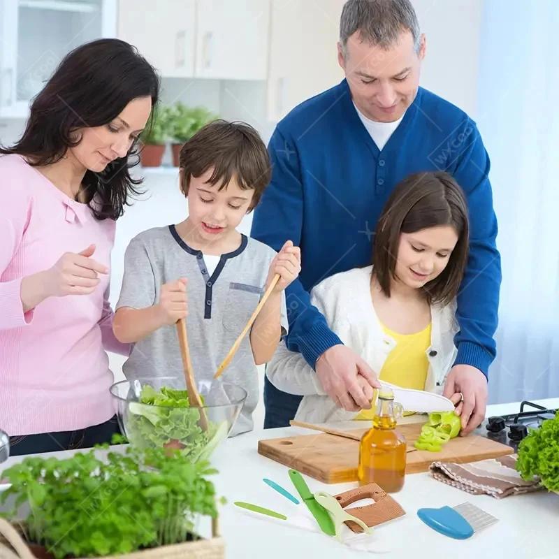 9PCS Kids Cooking Cutter Knife Set Plastic Fruit Knives DIY Toddlers Kid Safe Peeler Knife Cutting Boards Kitchen Accessories
