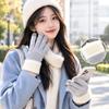 Women Winter Warm Thick Knitted Gloves Touchscreen Cold-Proof Plush Gloves Candy Color Windproof Versatile Cycling Outdoor Gloves