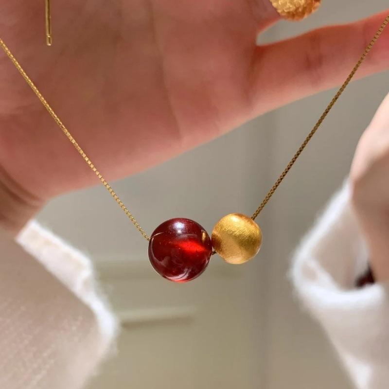 Double bead Passepartout necklace natural agate collarbone chain