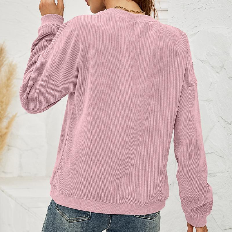 Women's Corduroy Sweatshirt Casual Round Neck Pullover Long Sleeve Top