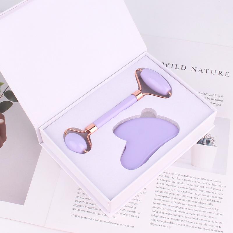 Pink Resin Facial Massage Set: Roller, Scraping Board & Tendon Stick