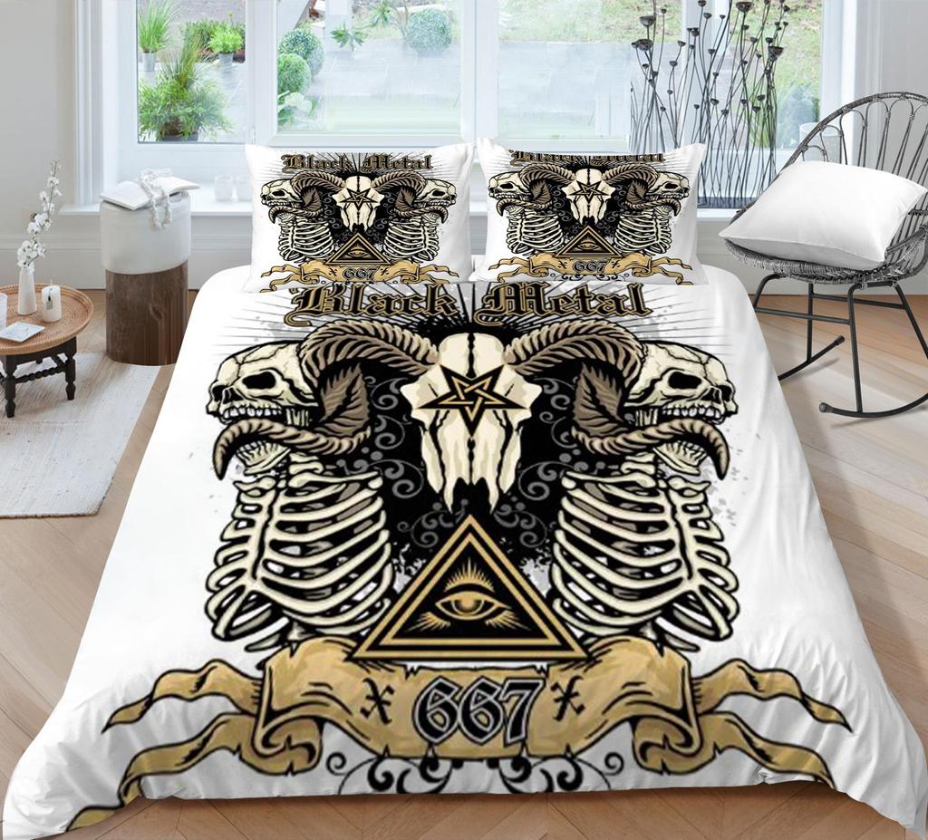 3D-Druck-Schädel-Bettset, atmungsaktiv, Heimbettwäsche mit Kissenbezug, für Kinder, Herren, Teenager, hochwertiger Bettbezug