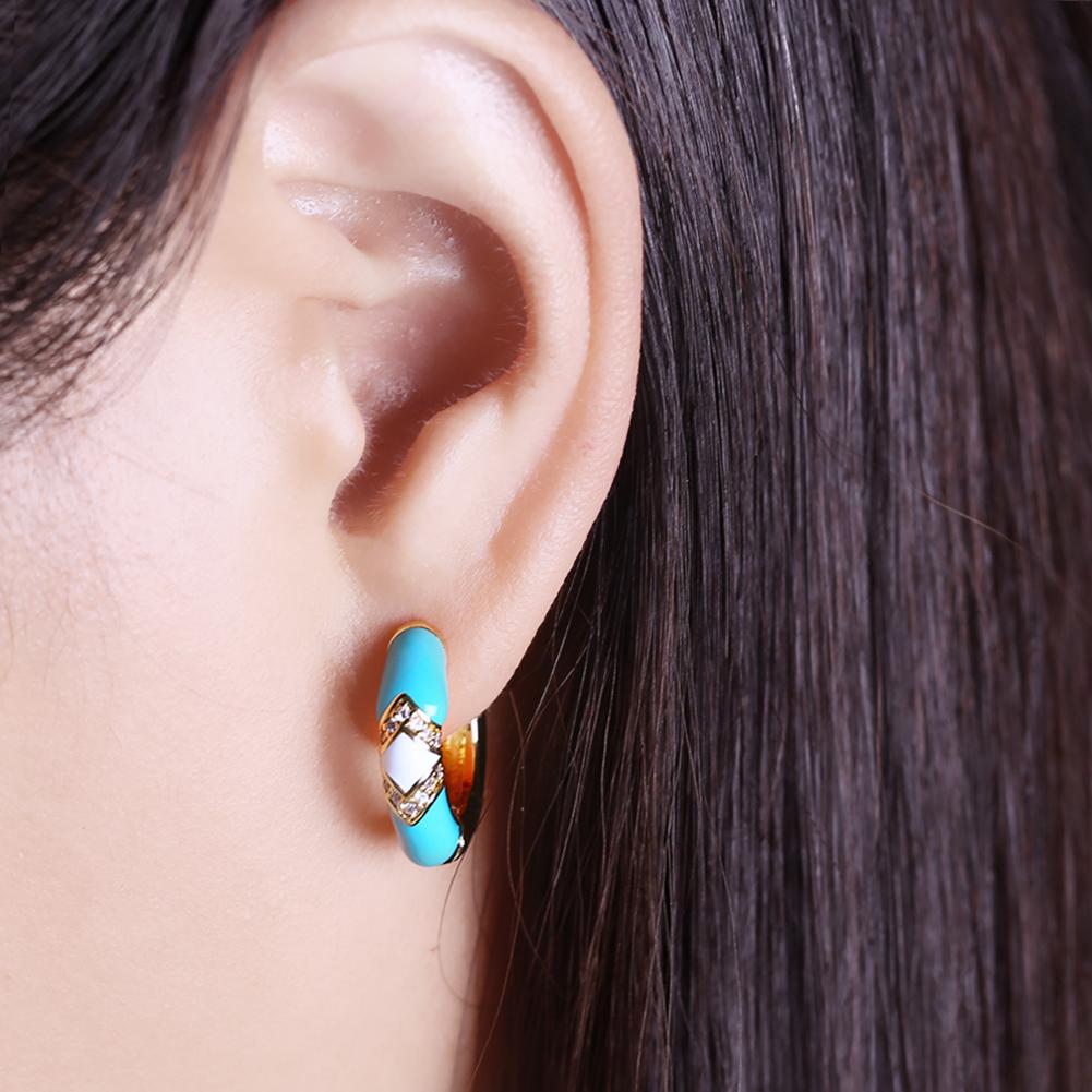 KNIKOO Clip Earrings For Women Cubic Zirconia Fashion Blue Hoop Earrings Jewelry For Wedding Party Gifts