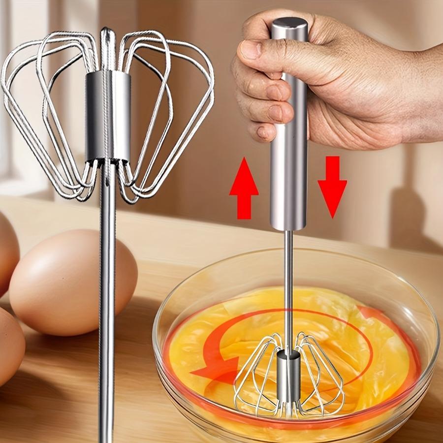 Household Stainless Steel Semi-Automatic Rotary Egg Beater, Kitchen Baking Tool, Stainless Steel Manual Press Egg Beater