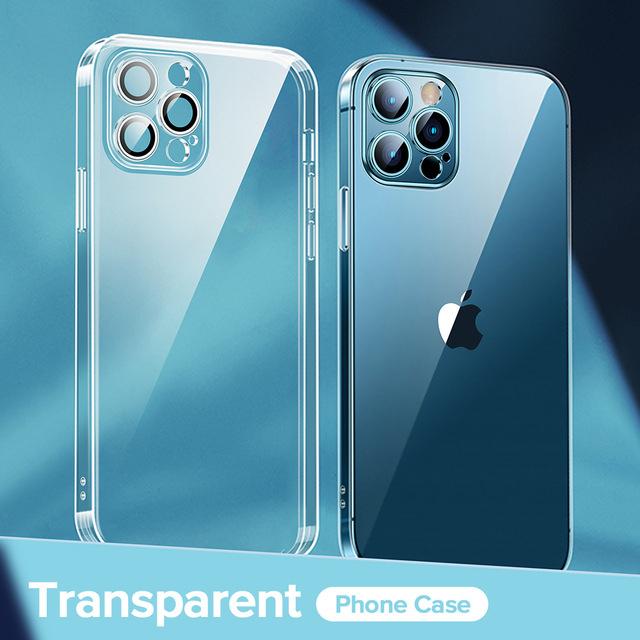 Plating Frame With Lens Protection Film Clear Phone Case For Iphone 14 13 12 11 Pro Max Xs Mini Xr X 7 8 Plus Se 2022 2020 Cover