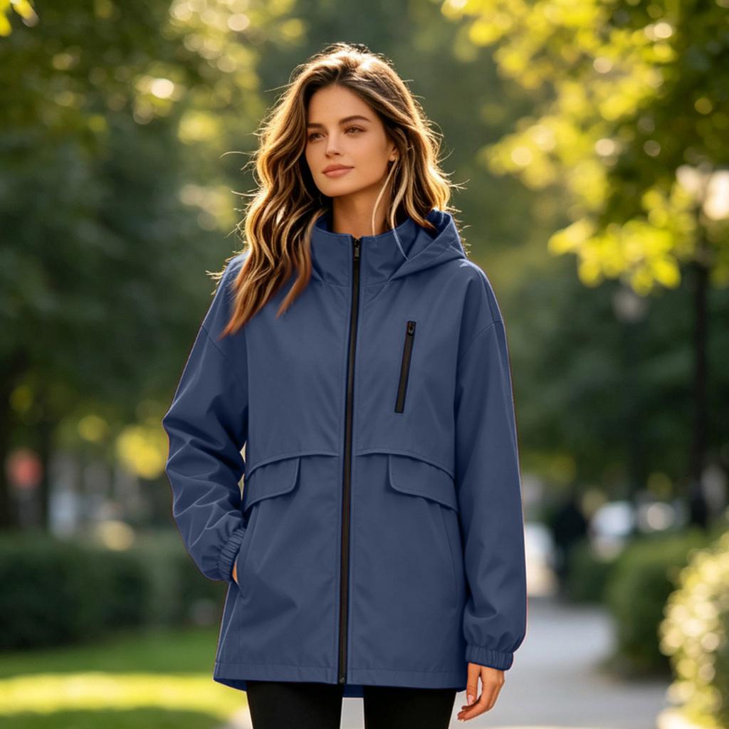 Damen Casual Farbige Kapuzen-Windbreakerjacke für Outdoor-Wanderungen und den täglichen Gebrauch