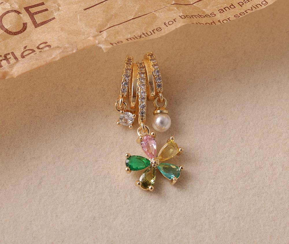 Gold & Silver Pearl Diamond Gemstone Flower Pendant DIY Jewelry Accessory