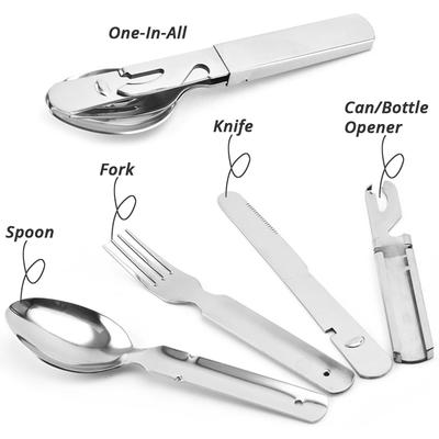 4-in-1 Portable Stainless Steel Camping Spoon Fork Knife Bottle Opener Outdoor Camping Utensils ZH