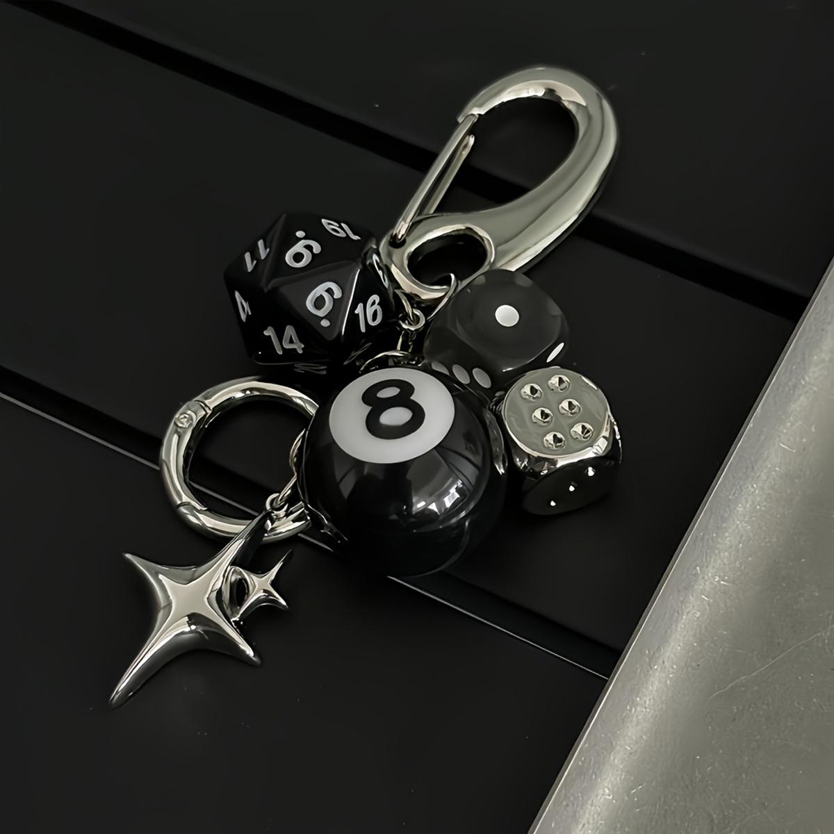 Dés Étoilés Boule Huit Noire Pendentif Sac Pendentif Fait Main DIY Ornements Pendentifs Convient pour Décorations de Voiture Charme de Sac Cool black