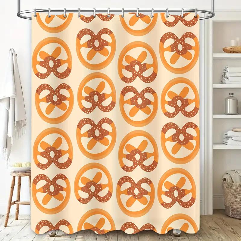 

Kitchen Decor Shower Curtain Set Pretzel Pattern Bath Mat With Rod Pocket For Bathroom Accessories Modern Kitchen Decoration W60H190(CM)-1 Pcs