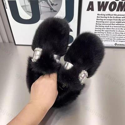 Women's Flat Cotton Shoes 2026 Autumn Winter New Outdoor Non Slip Comfortable Plush Shoes Fashion Rhinestone Thicken Warm Shoes