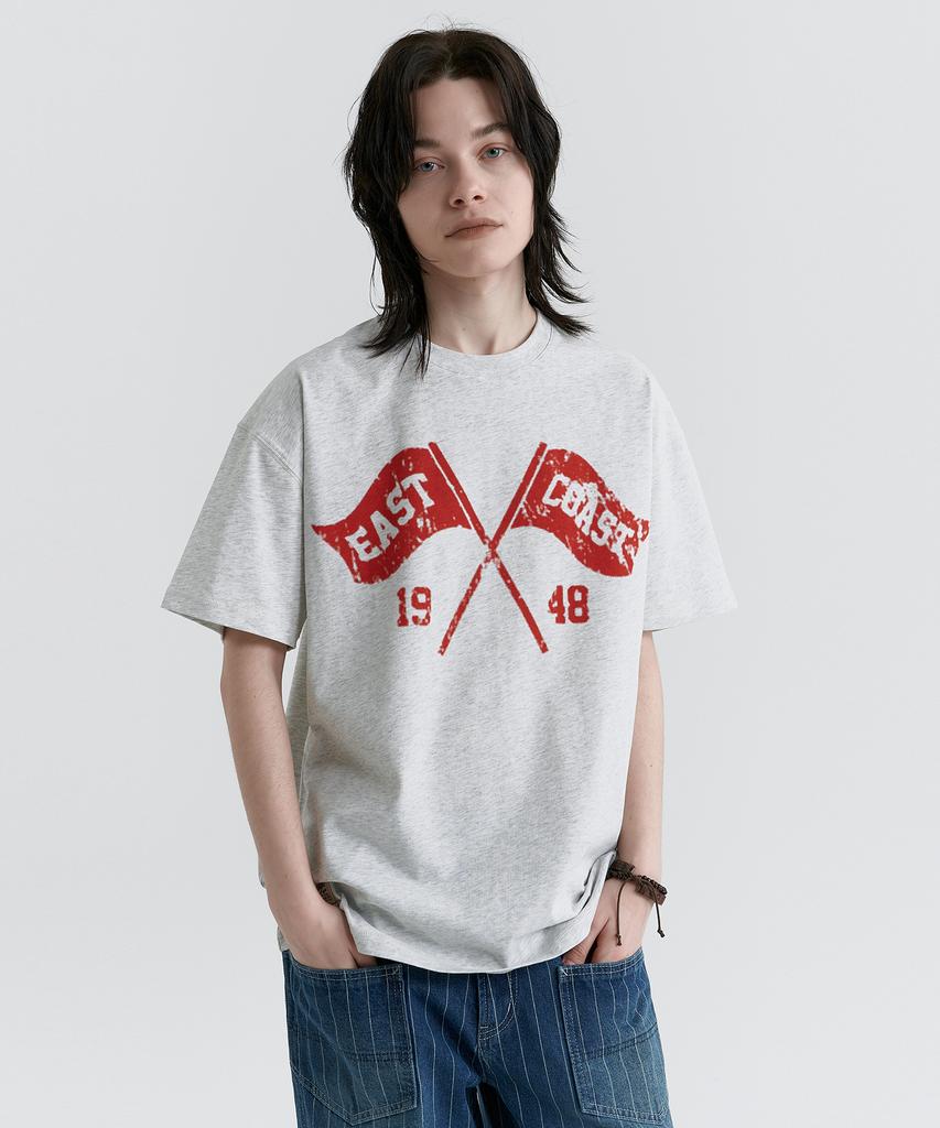 MAGOODGAN Swagber 3598 East Coast Oversized Red At Melange Grey Short Sleeve Tee