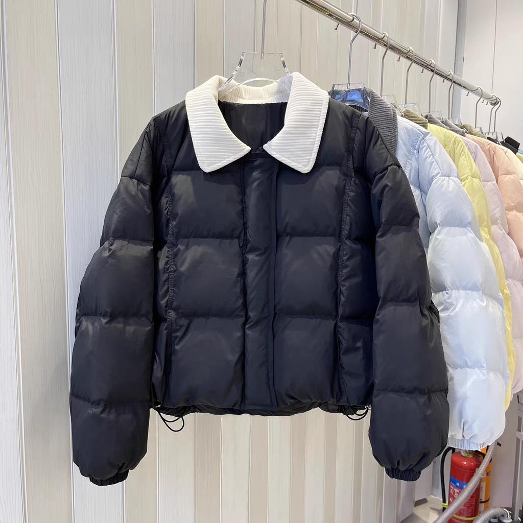 Down jacket short corduroy lapel autumn and winter new small loose college jacket women