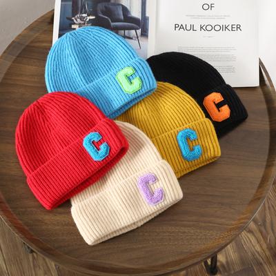 Autumn and Winter Letter Embroidery Big C Student Couple Knitted Hat Outdoor Warm and Cold Wool Hat