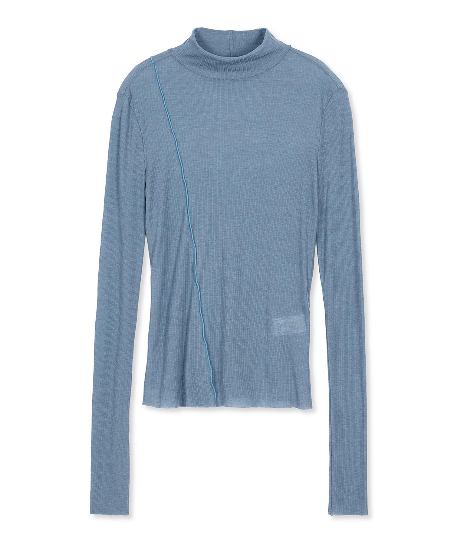 Mmic (Women) Eliza Turtleneck Long Sleeve Super Wool Tencel Irregular Ribbed_Sky Blue Free