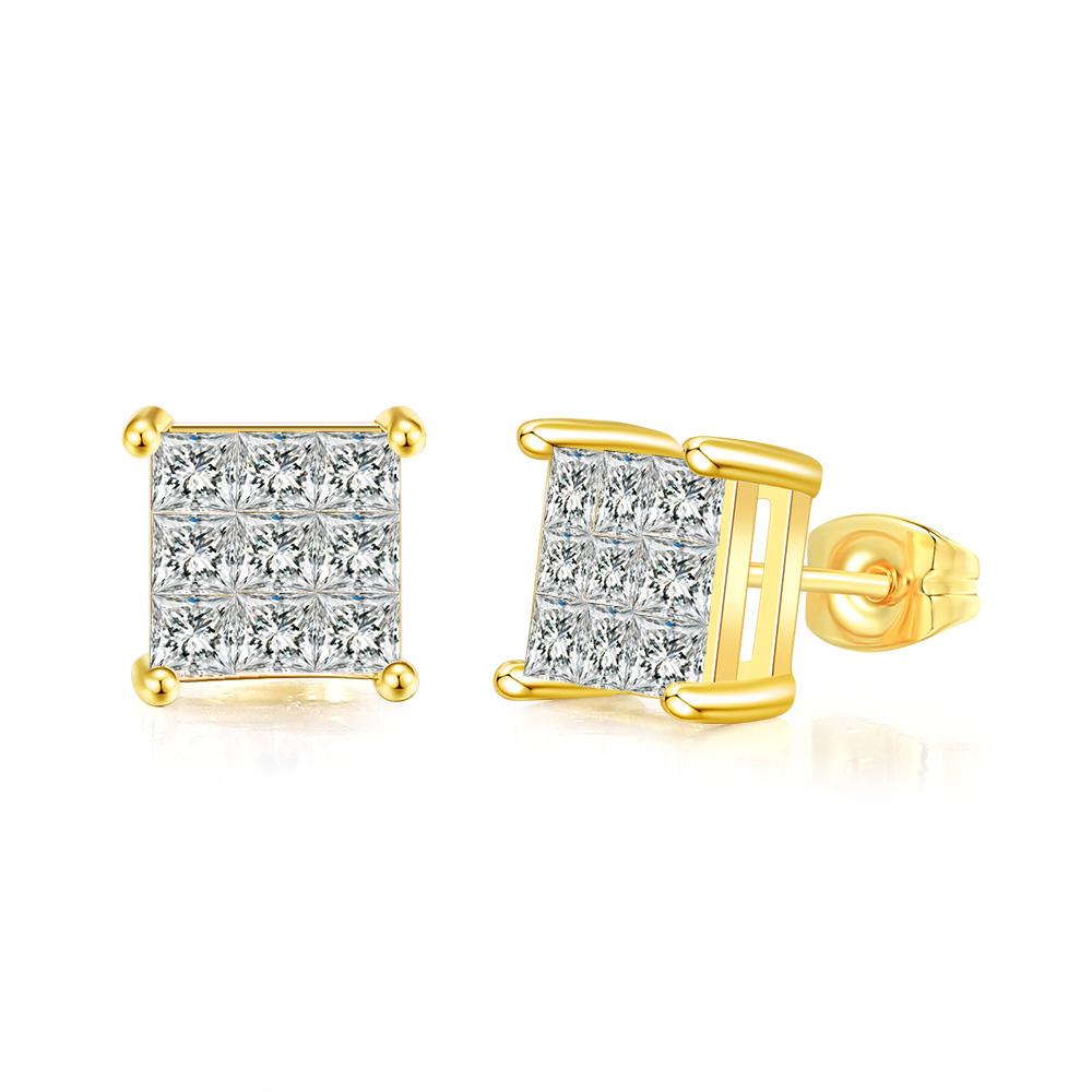 Hippie Sparkling Square Zirconia Earrings For Women Punk Gold Color Plated Charm Earings Gift Hiphop Jewelry Accessories OHE108