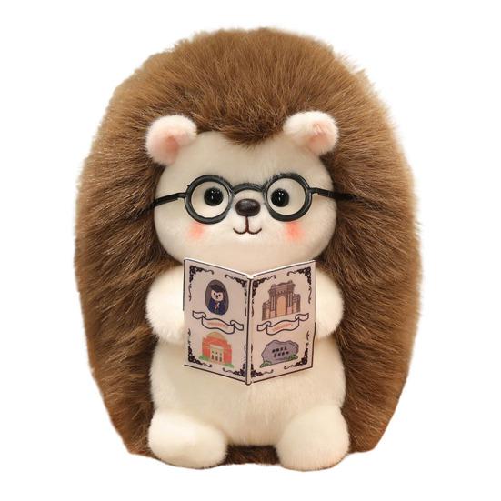 

Плюшева іграшка Їжачок з окулярами та книжкою, м яка м яка іграшка, пухнастий їжачок, мила тваринна подушка, подарунок для студентів, дітей S Hedgedog