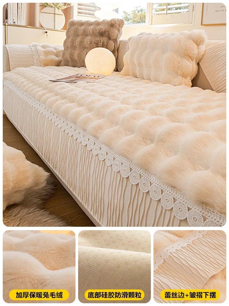 Thickening Non-slip Couch Cover Solid Color Sofa Pad Thick Plush Mat New Sofa Cushion for Winter Warm Sofa Covers Living Room